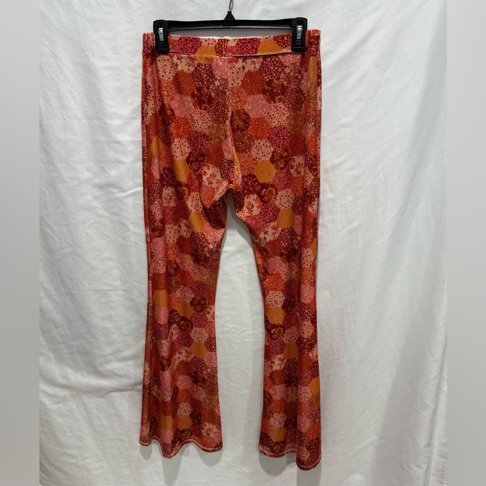 Flare Street Velvet Flare Pant XL Geometric Floral Retro 70 Boho Festival Hippie - Picture 8 of 16